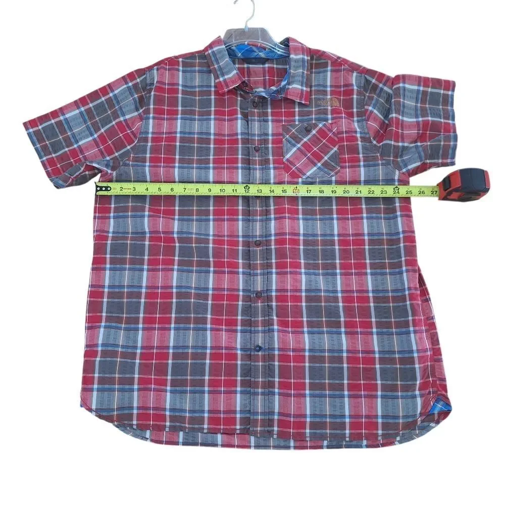 The North Face Seersucker Shirt QuickDry SS Alcoasta Red Plaid Button Up XXL 2XL